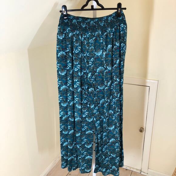 Band of the Free NWT Elise Floral Wide Leg Pull On Pants Deep Teal Aqua S - Picture 8 of 9